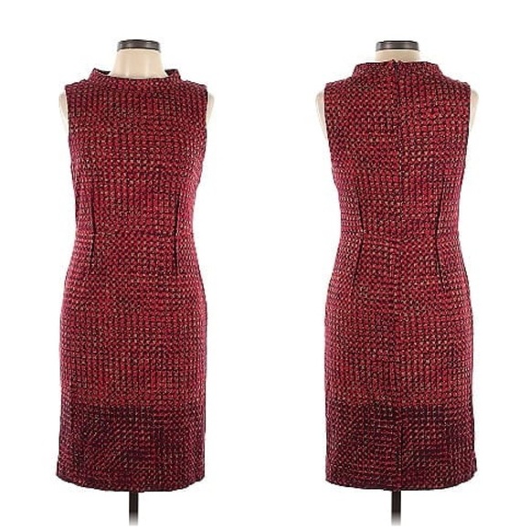 Lord & Taylor Dresses & Skirts - Lord & Taylor Red Houndstooth Sleeveless Mock Neck Mod Style Midi Dress Size 14
